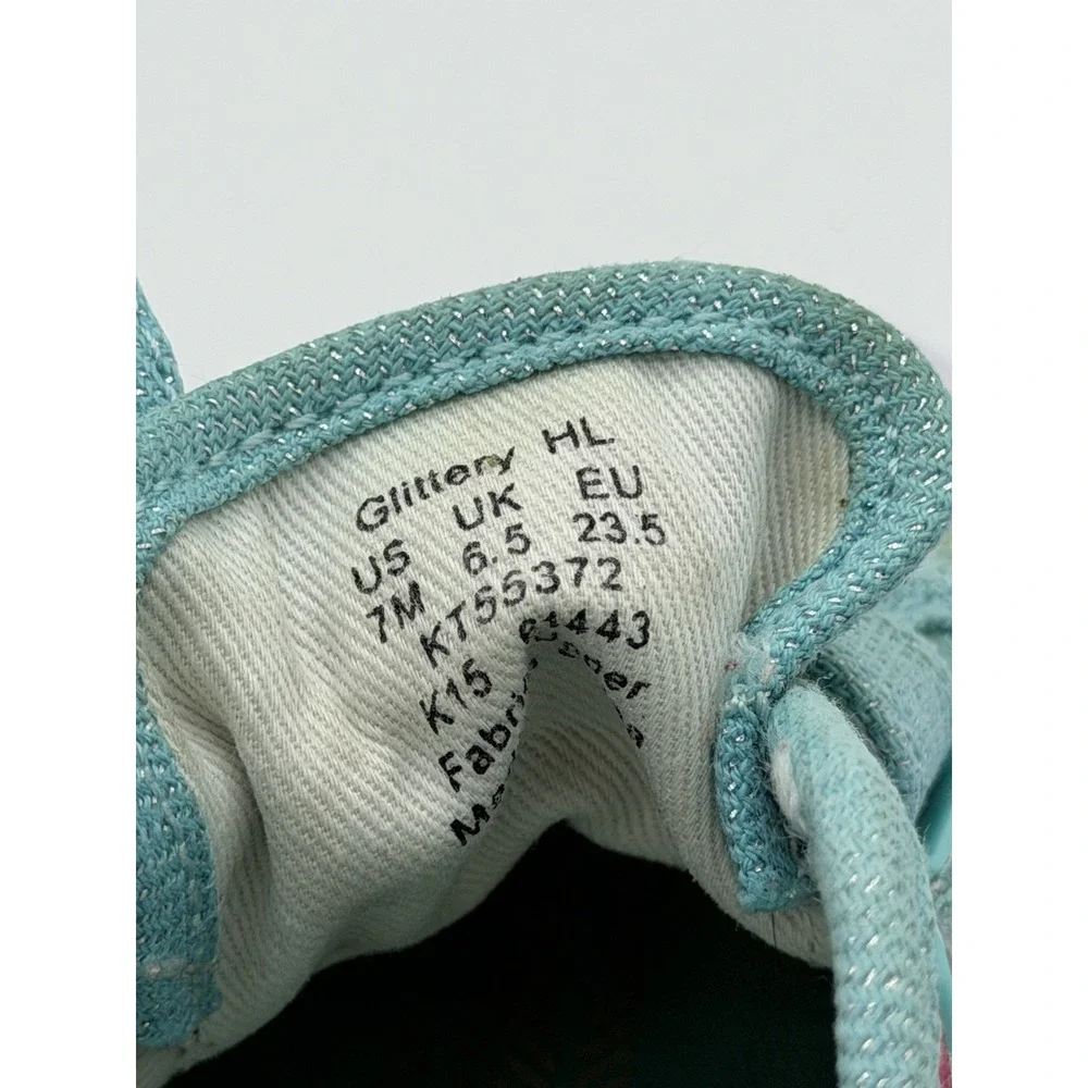 Keds Kids Glittery Hook & Loop Turquoise Multi-stripe Colorway Sneakers Size 7